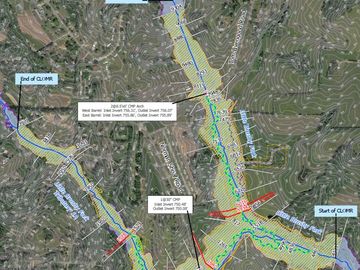 Topographic map highlighting closure points and road details.