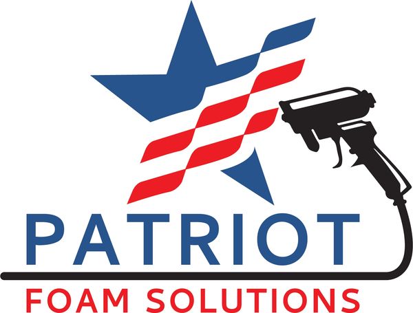 Logo featuring a star, foam spray gun, and patriotic colors for Patriot Foam Solutions.
