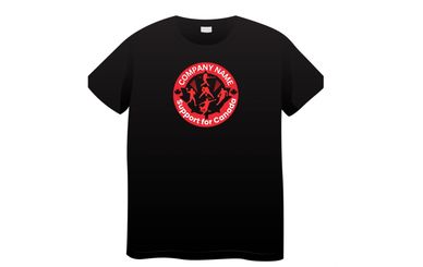 Black t-shirt with a red circular logo supporting Canada.