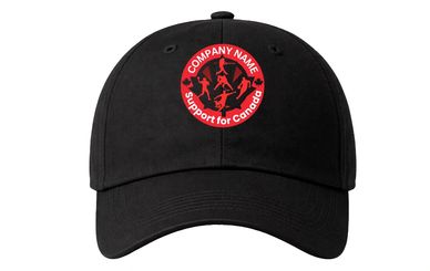 Black cap with red circular logo supporting Canada.