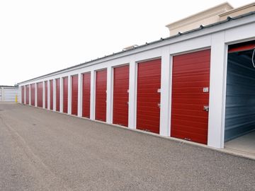 Storage building. red doors