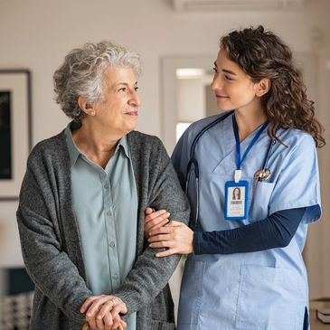 A nurse walking with a patient