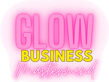 Logo with "Glow Business Mastermind" text in pink and yellow.