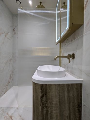 modern bathroom furniture with wall mounted basin mixer