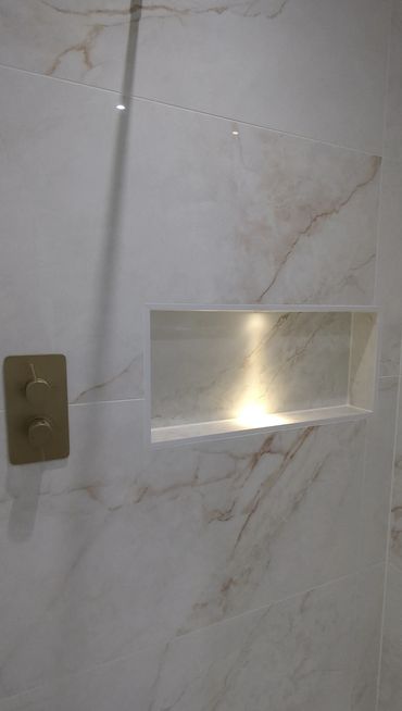 modern shower with alcove