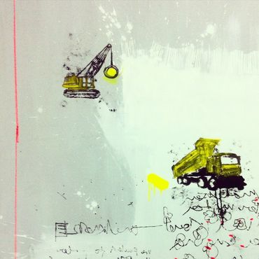 Abstract artist Germany, colourful abstract paintings created in oil sticks, spray paint and ink