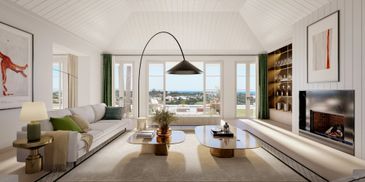 living area with fireplace