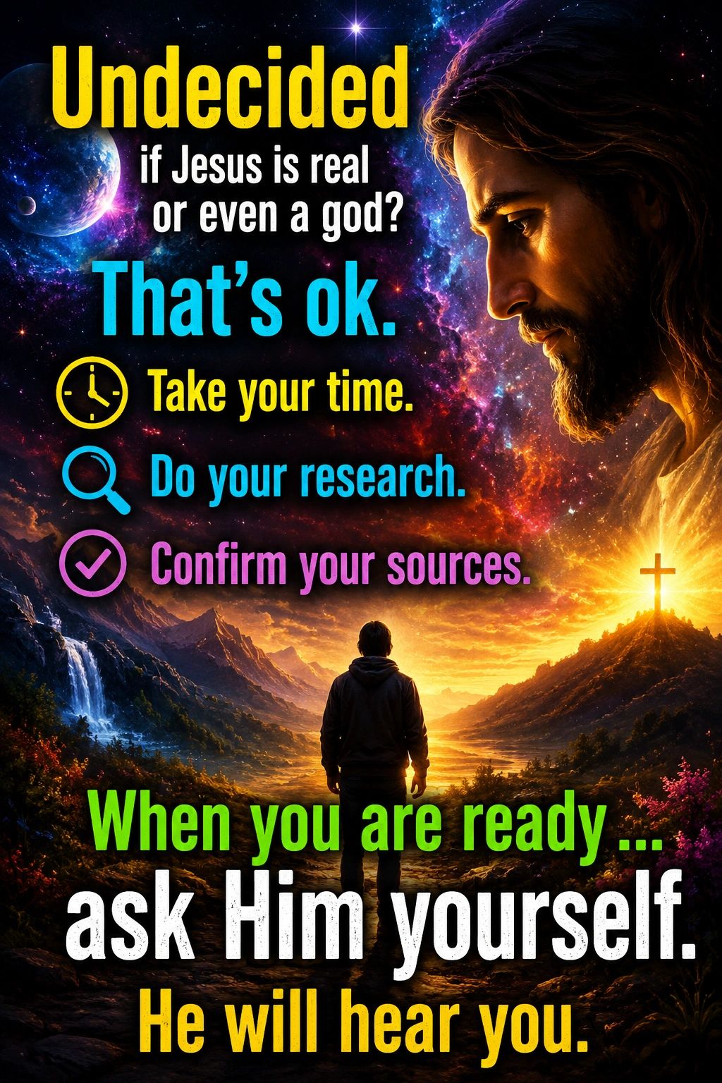 Inspirational message about faith and seeking truth on Jesus.