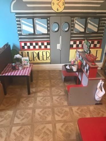 Real-life 50's diner provides hours of imaginative play.