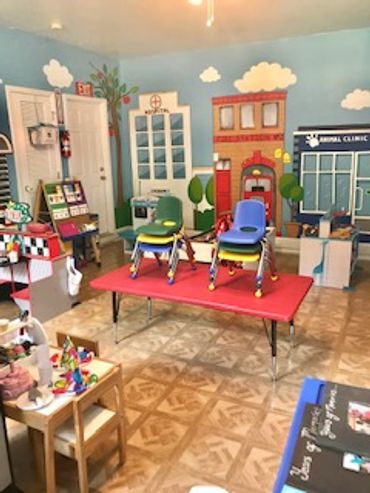 Wide view of the day care classroom area.