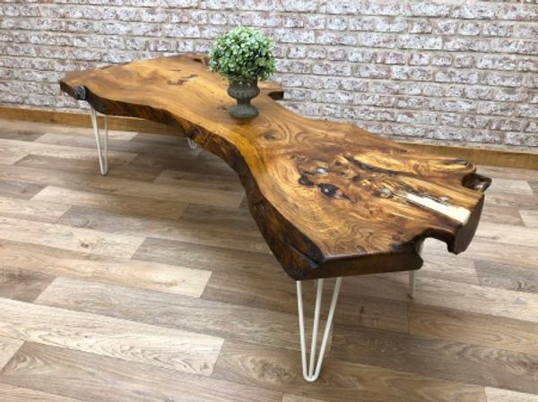 Elm Coffee Table with White Hairpin Legs
