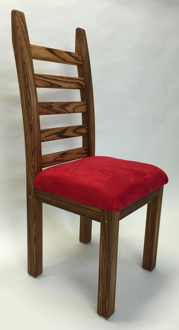 Bespoke Dining Chair Made from Zebrano & Faux Red Suede