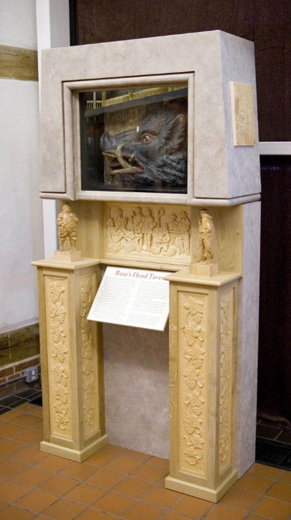 The Boar's Head Display Cabinet made from Oak & Lime on display at the Globe Theatre London