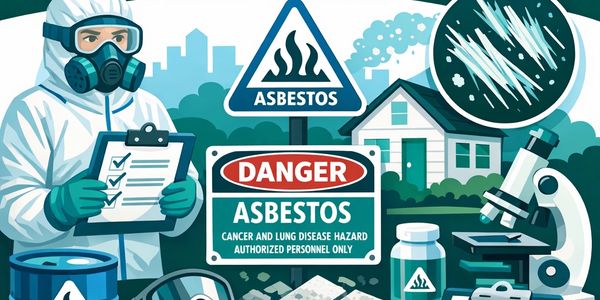 Person in protective gear inspecting asbestos danger at a house site.