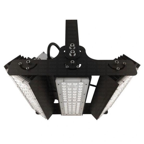 Industrial LED light fixture with multiple panels.