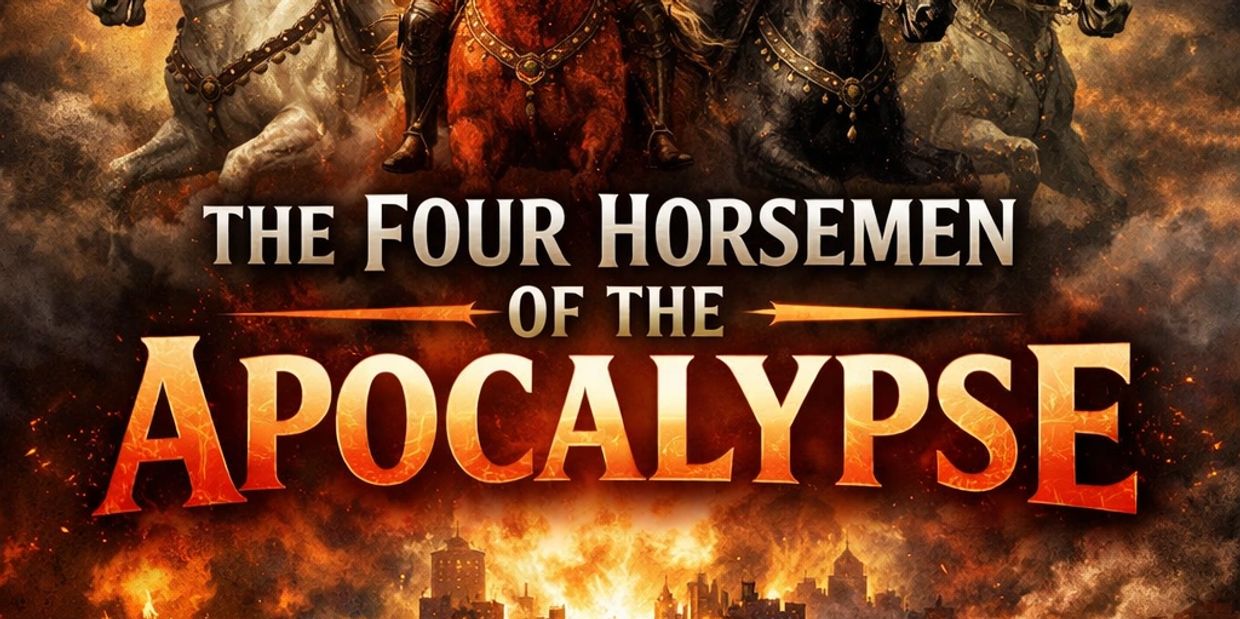 The Four Horsemen of the Apocalypse title with fiery background.