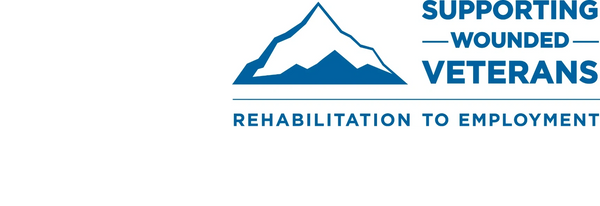 Logo with mountain and text supporting wounded veterans from rehabilitation to employment.