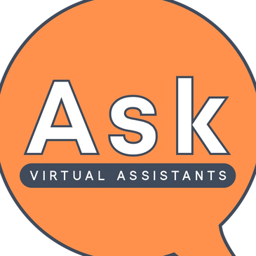 Askassist Mini Logo an orange speech bubble with the words Ask Virtual Assistants within