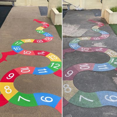 Before and After at Ironside State School. Pressure cleaning the play ground. The concrete paths .