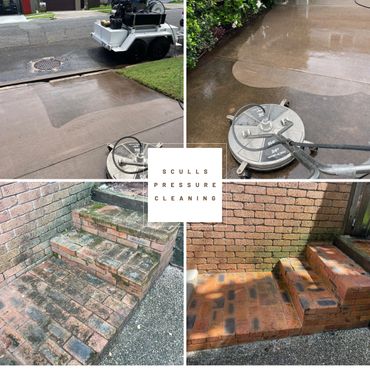 Concrete and bricks have been pressure washed