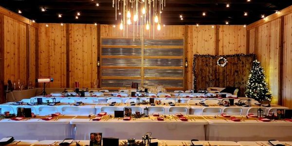 Modern Barn, table set, wedding decorations