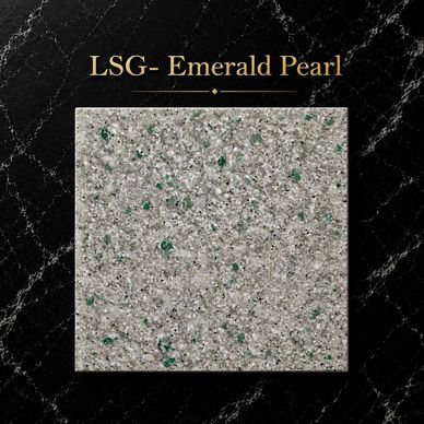 Close-up of LSG Emerald Pearl textured surface with green and pearl-like speckles.
