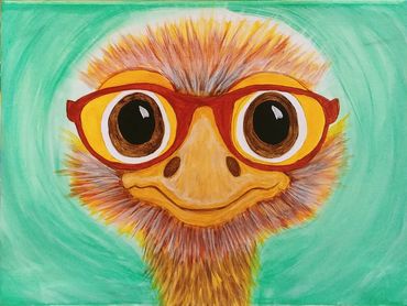 Jeff the Ostrich, wearing glasses