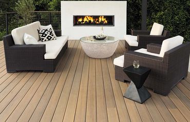 Modern Fireplace on Tigerwood decking from the Legacy Collection.