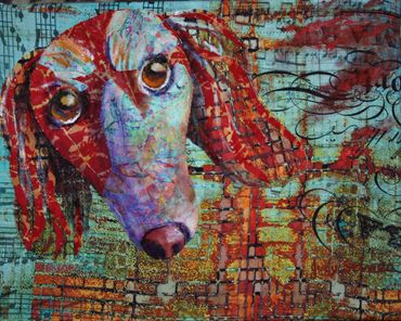 Sophie the Queen Dachshund
8"x10"
$85.00
Mixed Media 
Fabric and Acrylic Painting
