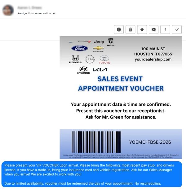 Facebook Sales Events Appointment Voucher.