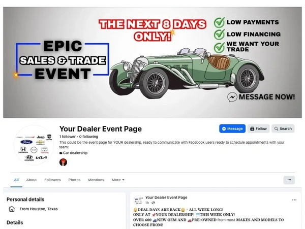 Total Influence Marketing Facebook Sales Event Page.