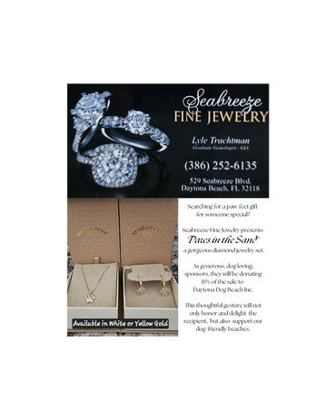 Seabreeze Fine Jewelry offers a diamond set called 'Paws in the Sand' supporting dog-friendly beaches.