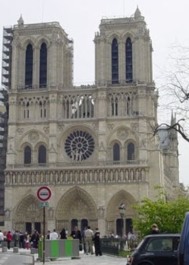 Front view of Notre-Dame Cathedral in Paris.