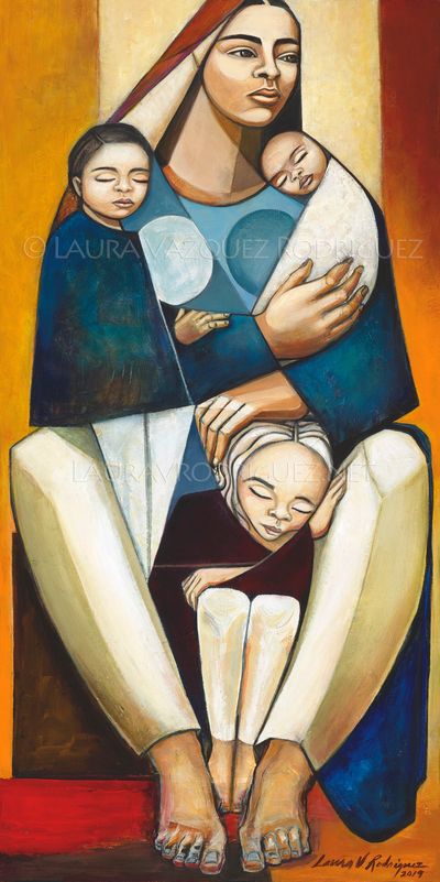 Inseparable, Art by Laura V. Rodriguez,
Mother with three Children.