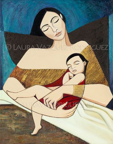 Mother holding child, Napping