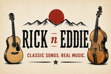 Vintage music poster featuring guitar and double bass with the text 'Rick n Eddie'.