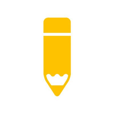 Yellow pencil icon with a flat top and sharpened tip.