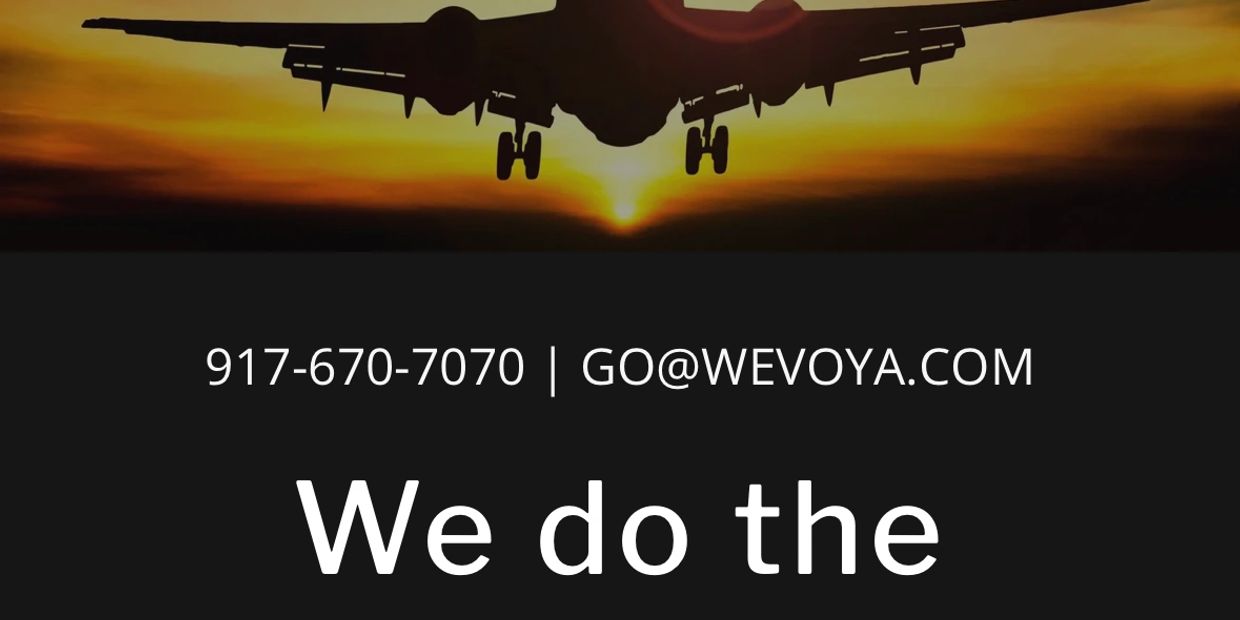 Luxury travel consultants with airplane silhouette and contact info.