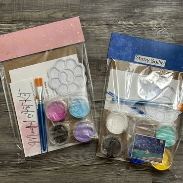 Art Kits - includes: 8x10 canvas board, three paint brushes, acrylic paints, paint tray, instruction