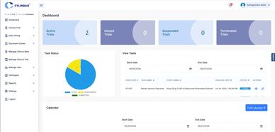 Dashboard interface showing ticket status and task overview with calendar integration.
