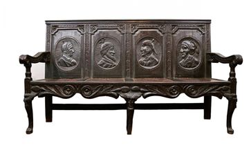 19th Century European Carved Waincot Hall Settle (Bench)