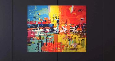 "Budague" acrylic painting done with palet knife.  Commissioned for a cool couple that loves Budapes