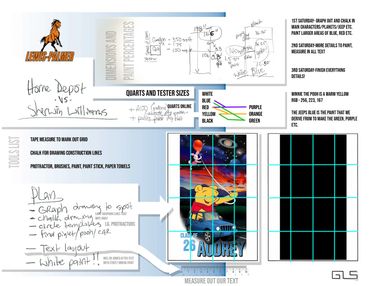 Work sheet for a commissioned parking spot mural for High Schooler.