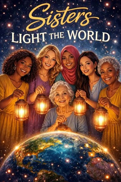 Diverse women holding lanterns, lighting up the world together.