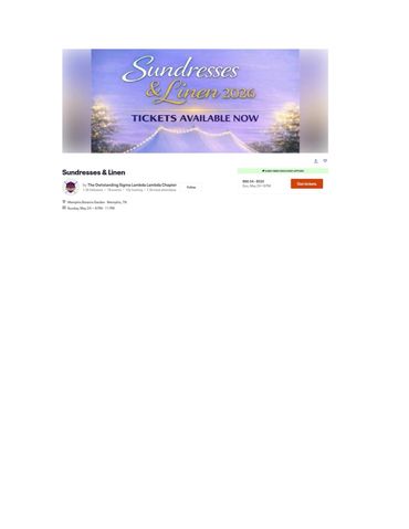Event poster for Sundresses & Linen 2026 with ticket info.