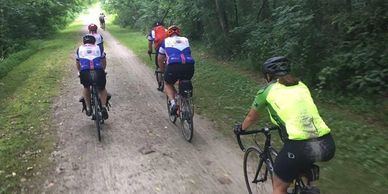 Cyclists from the Great Americans Veteran Rally riding the Great Allegheny Passage