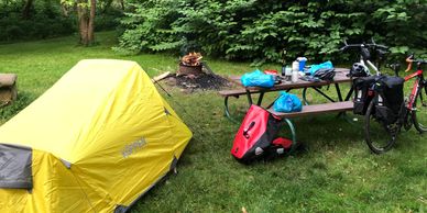 Campsite at Dravo campground on the Great Allegheny Passage