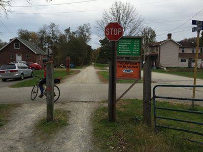Signpost showing mileage on the Great Allegheny Passage
