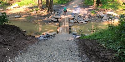 Temporary bridge crossing a tributary a few miles south of Brunswick