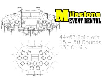 44x63 sailcloth tent with 132 chairs